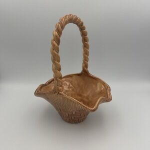 Vintage Handmade Ceramic Basket With Handle Euro-O Con Mold Brown